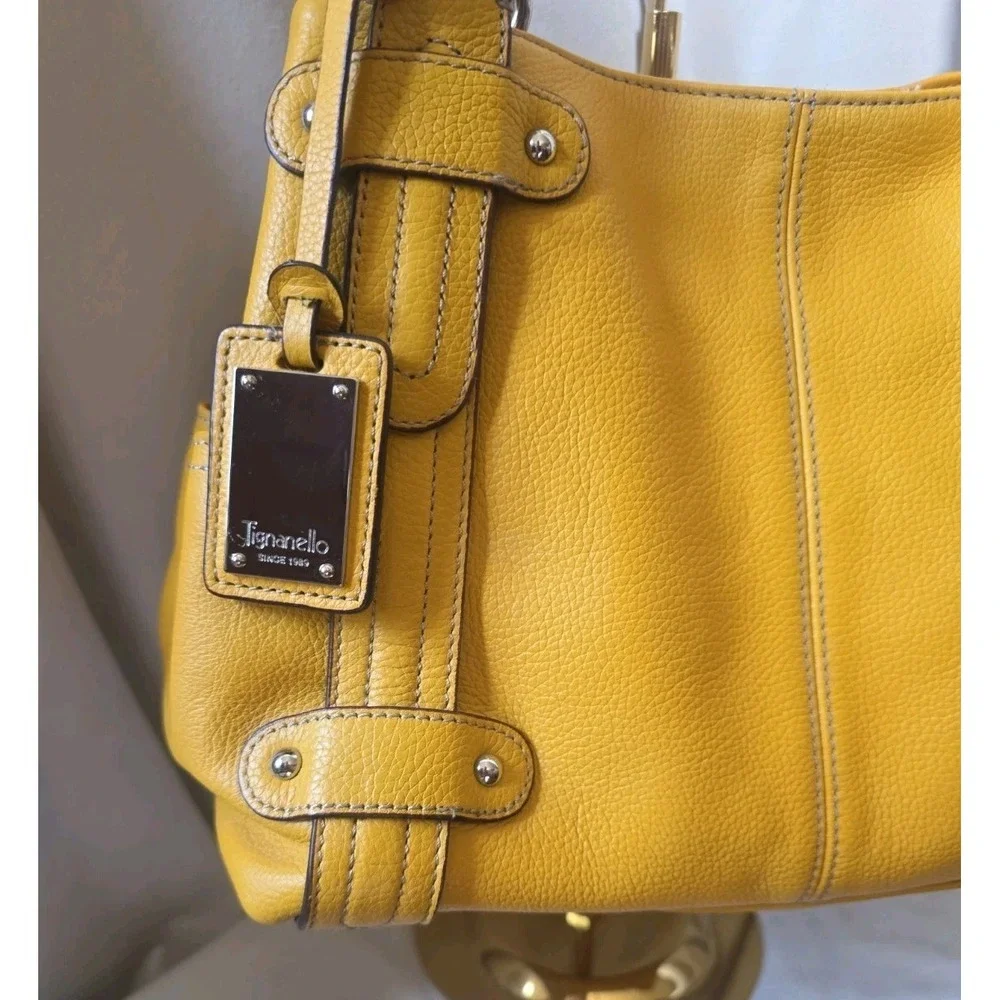 NWOT Tignanello Perfect 10 Mustard Yellow Pebbled Leather Retro Shoulder Bag